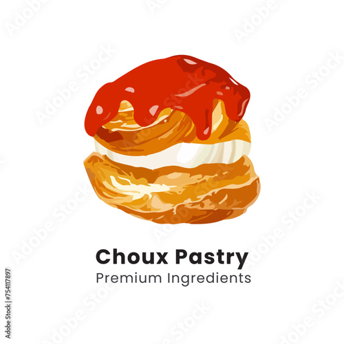 Hand drawn vector illustration of choux pastry cream puff dessert