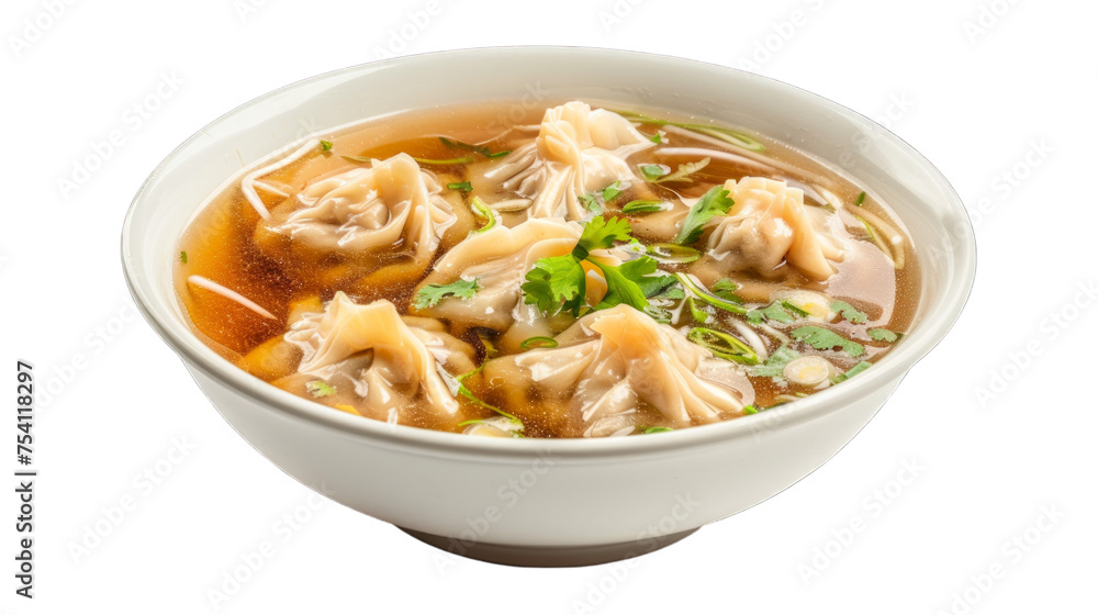 Wonton Soup on isolated on transparent png background. Generative ai Wonton Soup on isolated on transparent png background. Generative ai
