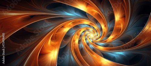 A computer-generated orange and blue spiral design perfect for meditation and decoration purposes. This fractal background can be used for textiles, wallpapers, and interior decorations.