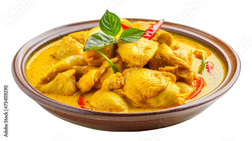Yellow Curry Chicken on isolated on transparent png background. Generative ai