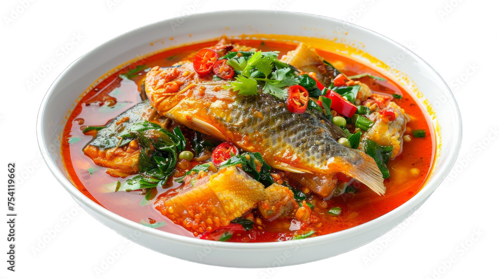 Sour Fish Curry on isolated on transparent png background. Generative ai