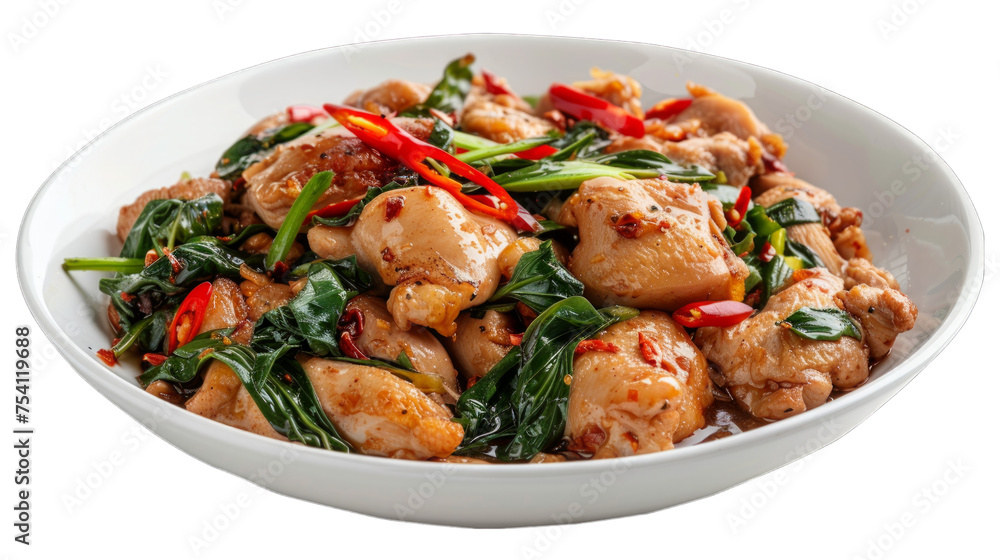 Stir-Fried Chicken with Holy Basil on isolated on transparent png background. Generative ai Stir-Fried Chicken with Holy Basil on isolated on transparent png background. Generative ai