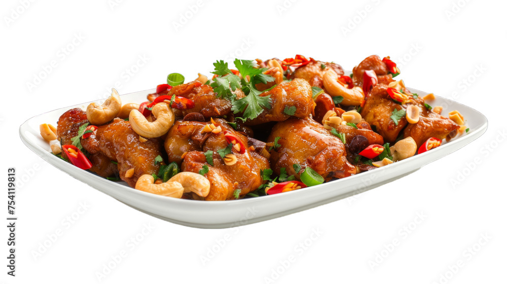 Chicken with Cashew Nuts on isolated on transparent png background. Generative ai Chicken with Cashew Nuts on isolated on transparent png background. Generative ai