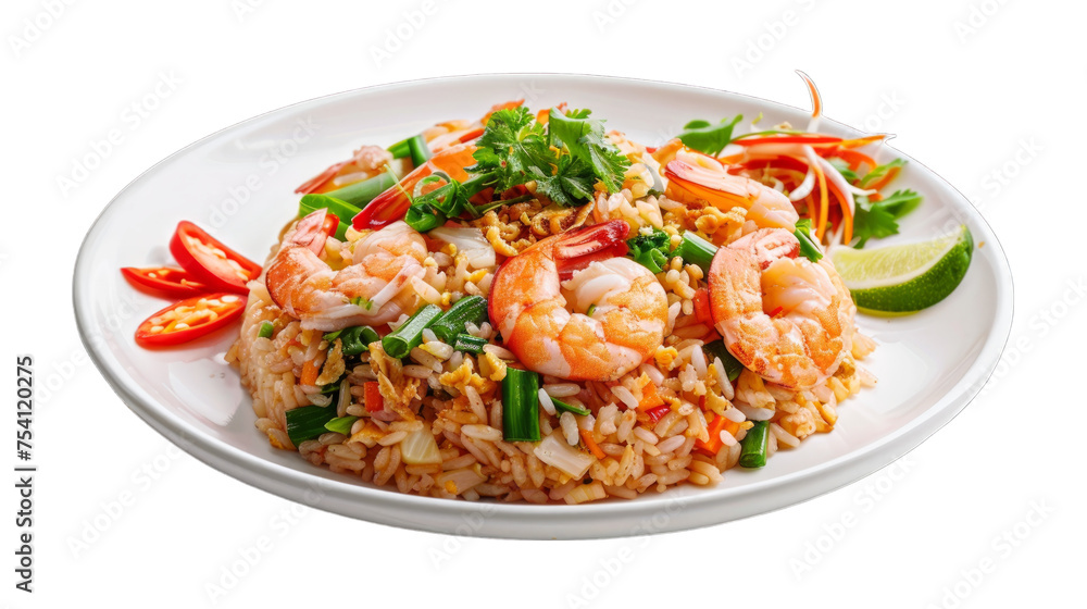 Shrimp Paste Fried Rice on isolated on transparent png background. Generative ai Shrimp Paste Fried Rice on isolated on transparent png background. Generative ai