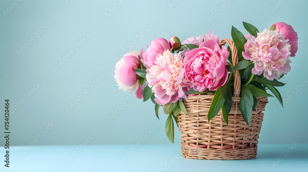 Basket of pink flowers, copy space Basket of pink flowers, copy space
