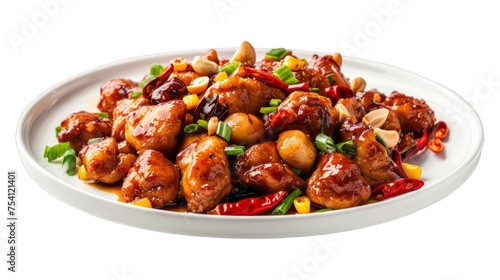Kung Pao Chicken on isolated on transparent png background. Generative ai