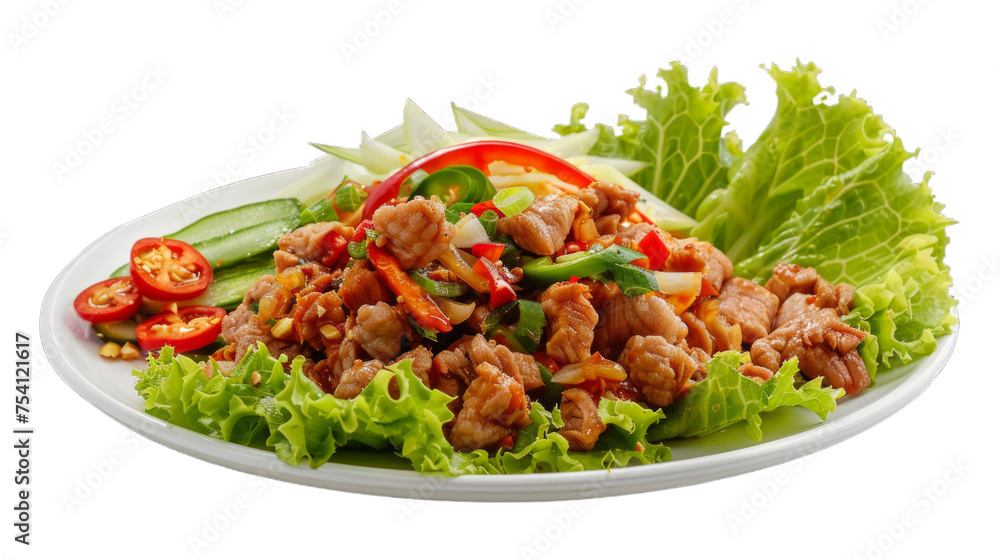 Spicy Pork Salad on isolated on transparent png background. Generative ai Spicy Pork Salad on isolated on transparent png background. Generative ai