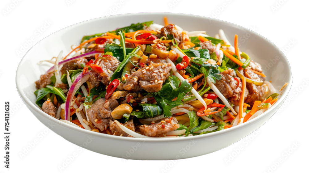 Spicy Pork Salad on isolated on transparent png background. Generative ai Spicy Pork Salad on isolated on transparent png background. Generative ai