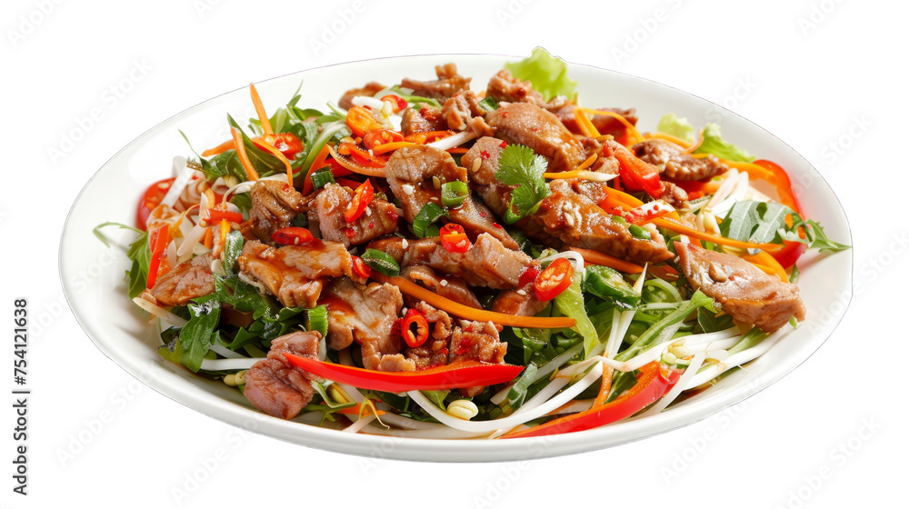 Spicy Pork Salad on isolated on transparent png background. Generative ai Spicy Pork Salad on isolated on transparent png background. Generative ai