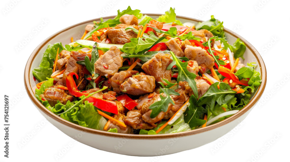 Spicy Pork Salad on isolated on transparent png background. Generative ai Spicy Pork Salad on isolated on transparent png background. Generative ai