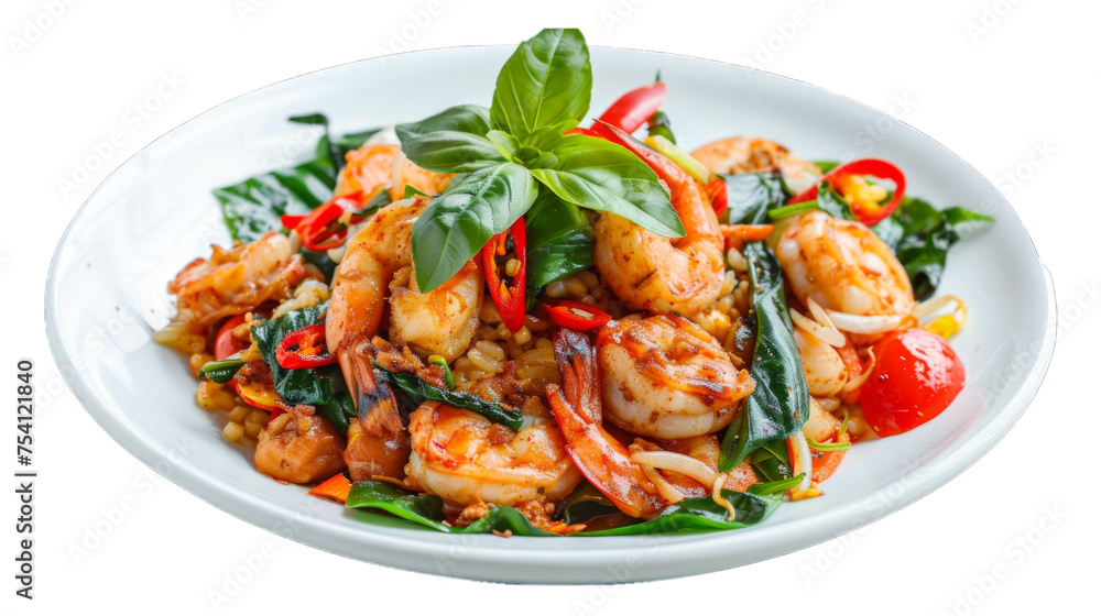 Stir-Fried Seafood with Basil on isolated on transparent png background. Generative ai Stir-Fried Seafood with Basil on isolated on transparent png background. Generative ai