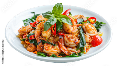 Stir-Fried Seafood with Basil on isolated on transparent png background. Generative ai