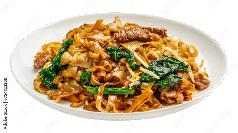 Pad See Ew Stir-Fried Noodles with Soy Sauce on isolated on transparent png background. Generative ai Pad See Ew Stir-Fried Noodles with Soy Sauce on isolated on transparent png background. Generative ai
