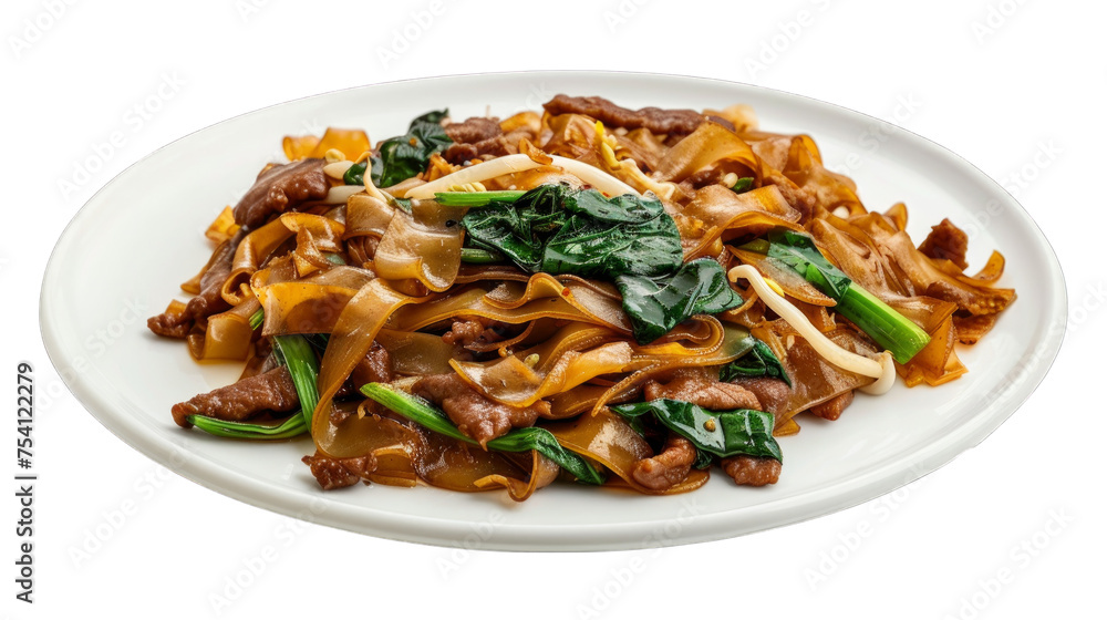 Pad See EwStir-Fried Noodles with Soy Sauce on isolated on transparent png background. Generative ai Pad See EwStir-Fried Noodles with Soy Sauce on isolated on transparent png background. Generative ai