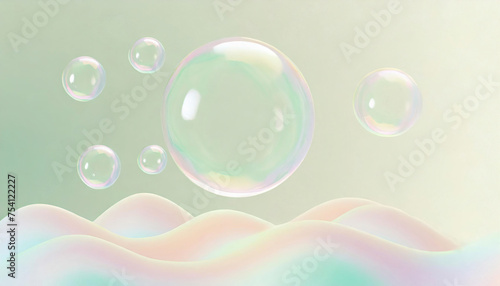 Flying soap bubbles on a pastel background  3D art  colorful  concept art  warm colors