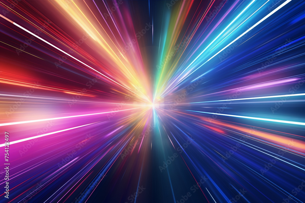 Light speed, hyperspace, space warp background, colorful streaks of light gathering towards the event horizon