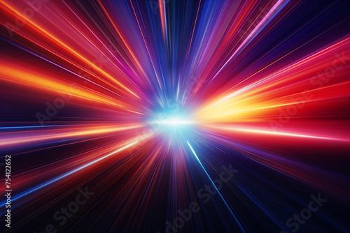 Light speed, hyperspace, space warp background, colorful streaks of light gathering towards the event horizon
