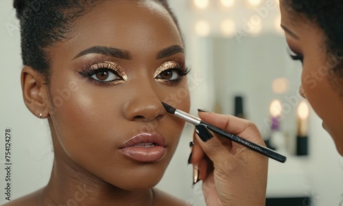 Processes of makeup model with in the beauty salon, up close