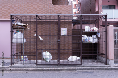 Tokyo, Japan - October  15, 2023 : Recyclables  and Waste collection point