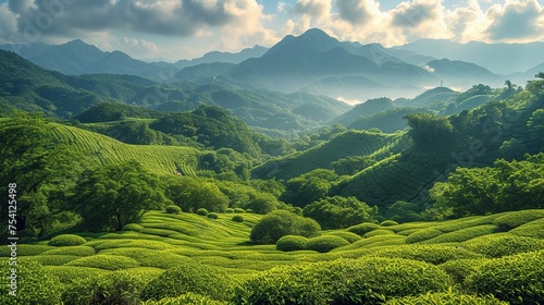 Nature background of green tea plantation