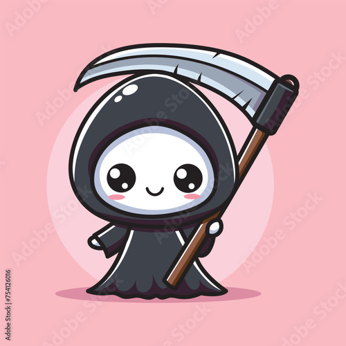 cute vector design illustration of halloween grim reaper