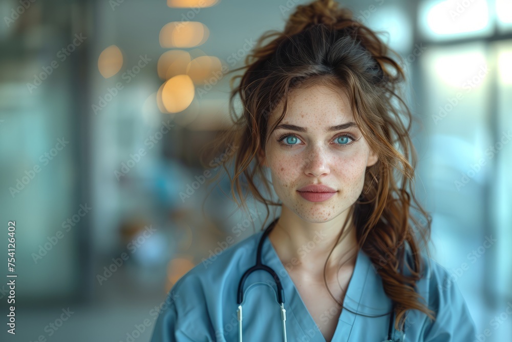 Portrait of a compassionate nurse with a stethoscope around her neck, symbolizing care Portrait of a compassionate nurse with a stethoscope around her neck, symbolizing care