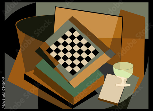 Abstract b rown  background ,fancy chessboard , expressionism art style
