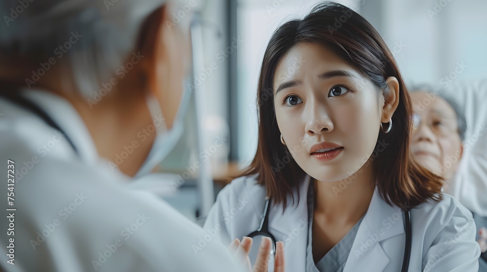 Fototapeta premium A young asian female doctor takes a patients history