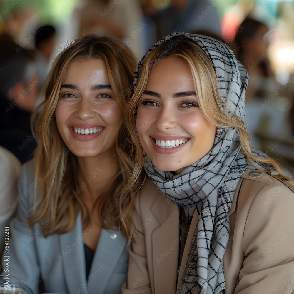 Two young muslim women meet for some socialising with their friends Two young muslim women meet for some socialising with their friends
