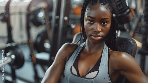 A young black woman exercises at the gym