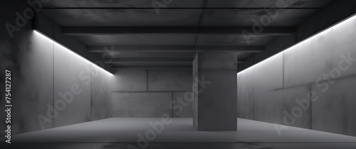 Modern Industrial Concrete Interior with Atmospheric Lighting