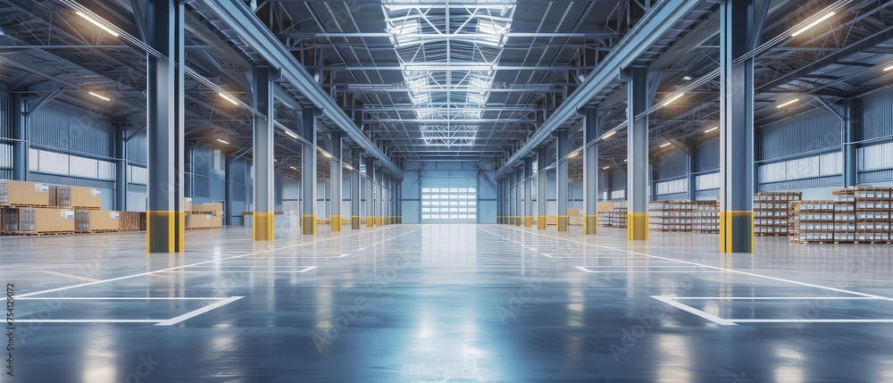 Spacious Modern Warehouse Interior with Pallet Racks Spacious Modern Warehouse Interior with Pallet Racks