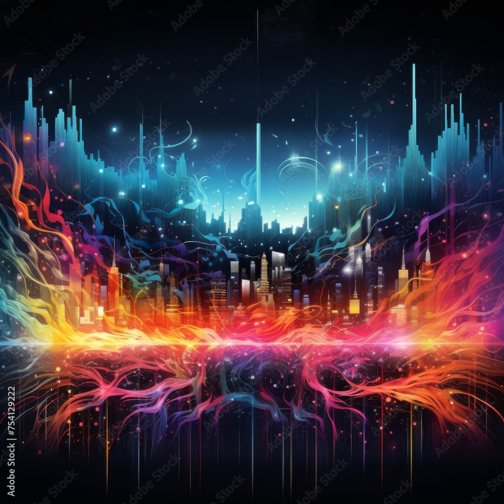 Artistic interpretation of a soundwave, visualizing music in vibrant colors. Artistic interpretation of a soundwave, visualizing music in vibrant colors.