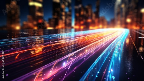 Futuristic depiction of high-speed internet connectivity with glowing fiber optic cables