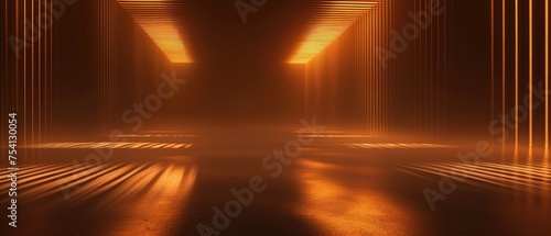 Futuristic Corridor with Vibrant Orange Lights