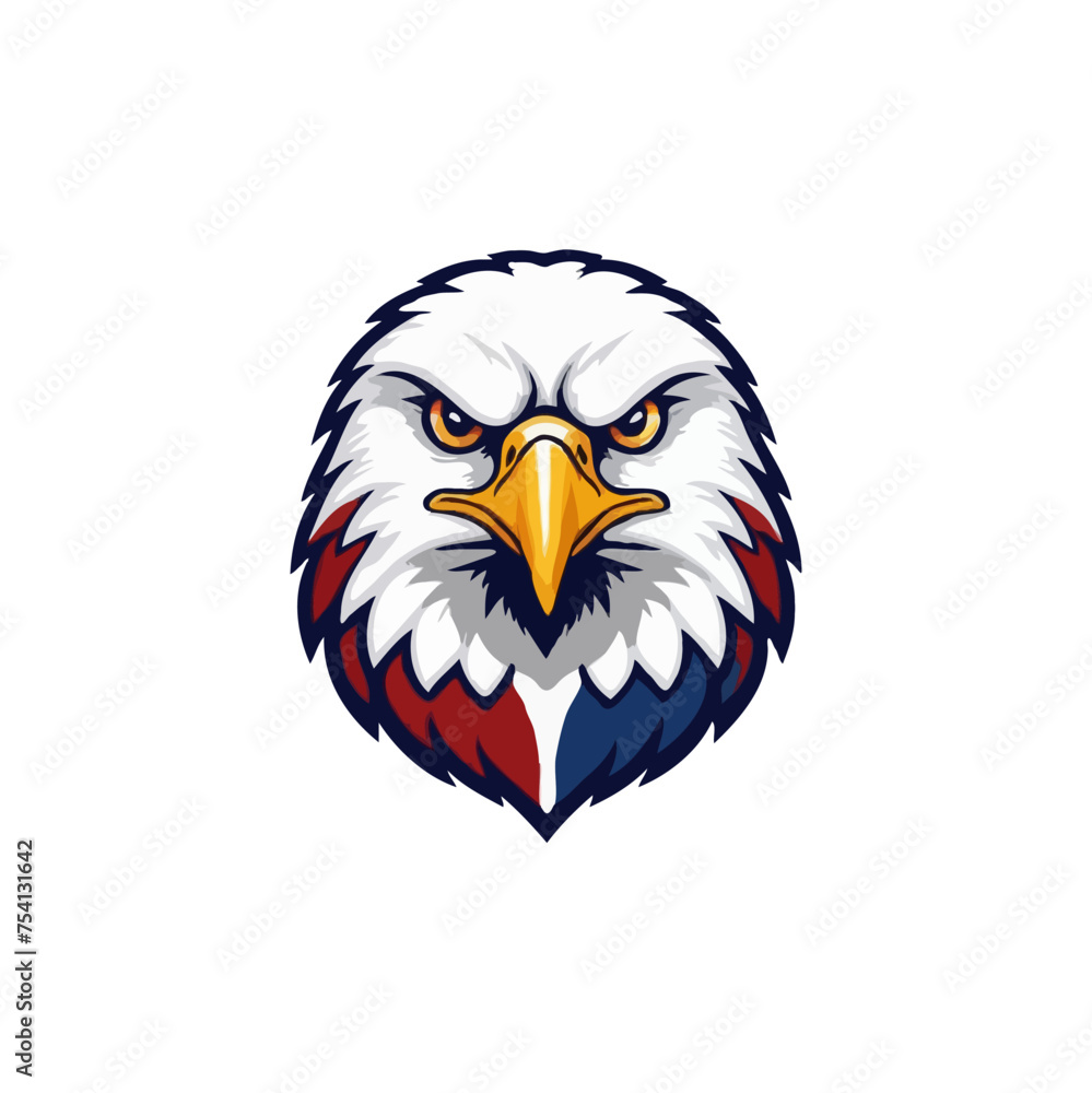 Fototapeta premium Adobe Illustrator ArtEagle Head American flag. American eagle with USA flags illustration for T-Shirt. American flag painted bald eagle. Bald Eagle Mascot Cartoonwork