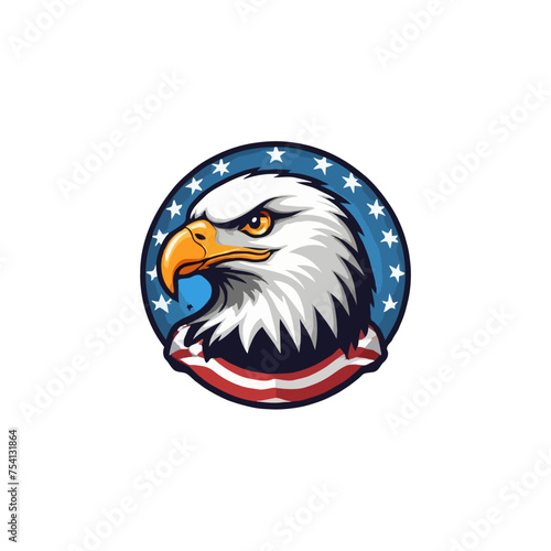 Eagle Head American flag. American eagle with USA flags illustration for T-Shirt. American flag painted bald eagle. Bald Eagle Mascot Cartoon