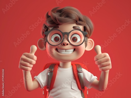 School Boy Thumbs Up Red Background