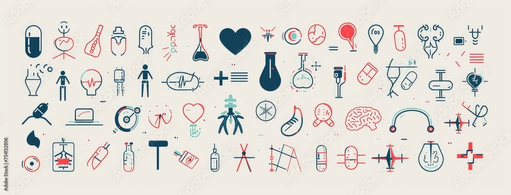 Collection of Medical and Science Icons and Symbols