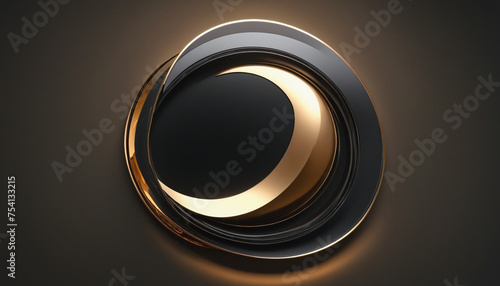 solar eclipse in black and bronze abstract colorful shape, 3d render style, isolated on a transparent background