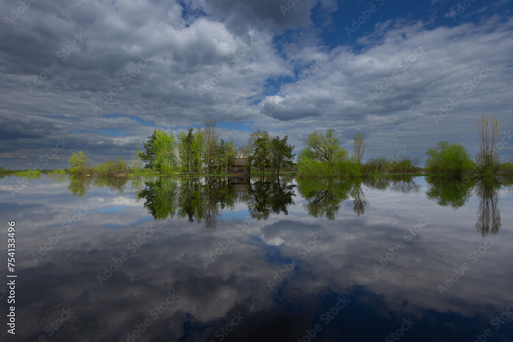 spring landscape with the river and blue sky spring landscape with the river and blue sky