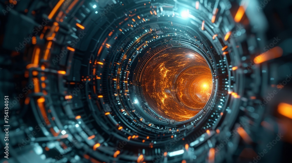 Obraz premium Nuclear reactor with a dynamic, swirling energy core