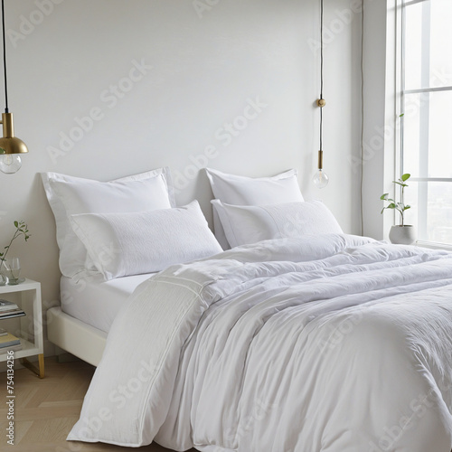 white soft clean and hygienic healthy pillow closeup bedroom interior daylight home interior