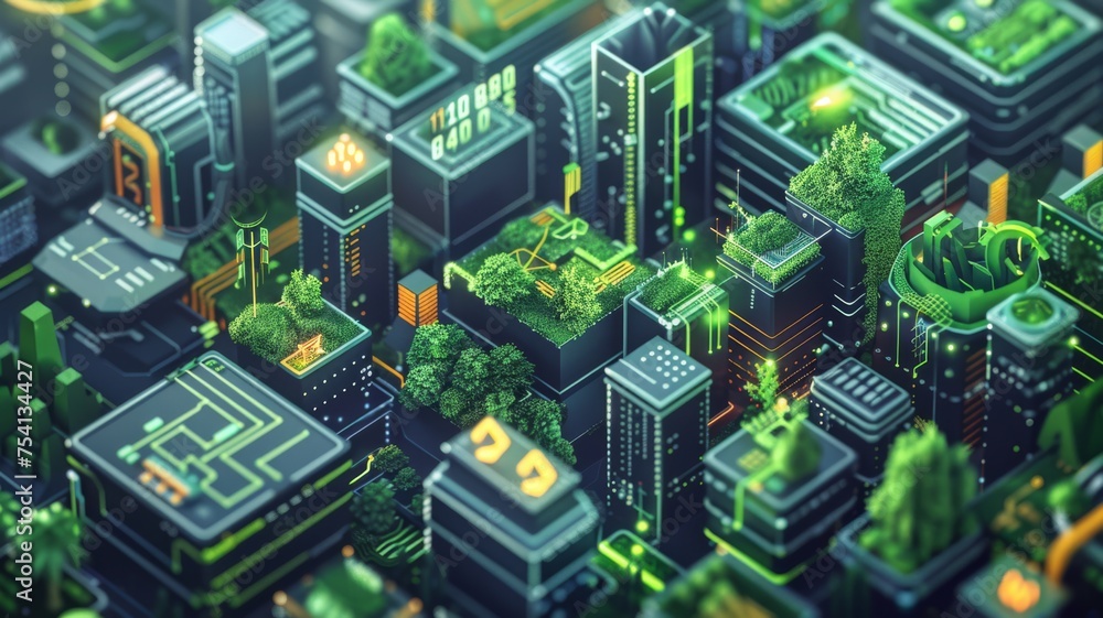 An illustration of a digital marketplace where green technologies and digital assets are traded globally An illustration of a digital marketplace where green technologies and digital assets are traded globally