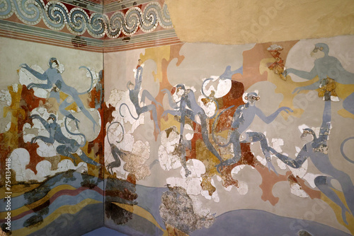 Mural of blue monkeys from Akrotiri, Thera-Santorini, Minoan Civilization, 16th century BC.-