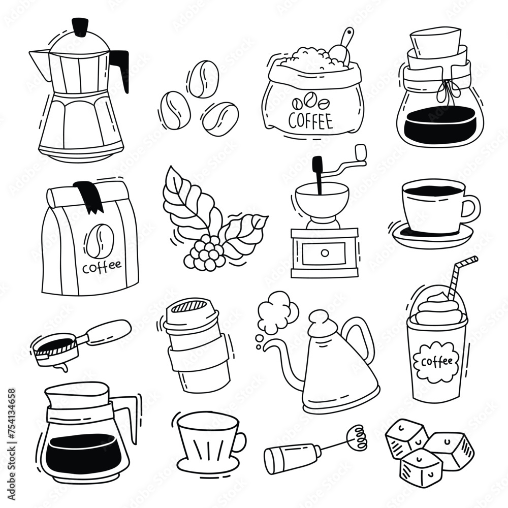 Coffee doodle set elements illustration