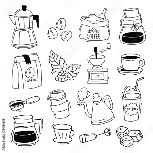 Coffee doodle set elements illustration