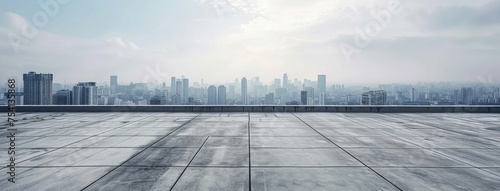 Panoramic City Skyline with Empty Concrete Surface