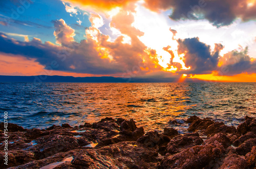 popular croatian place for tourists - Brela resort, Makarska riviera, Dalmatia, Croatia, Europe, amazing sunset view