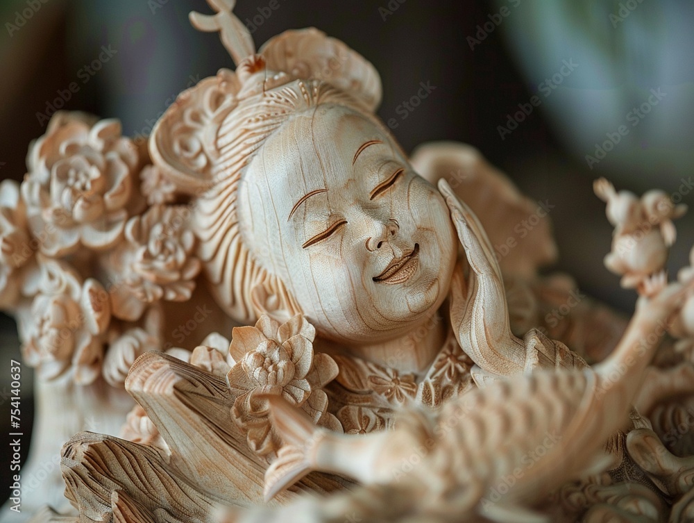 Pastel wood carvings evoke a sense of serenity and calm